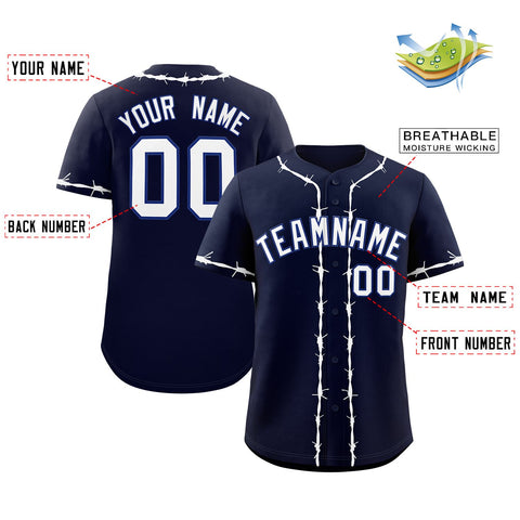 Custom Navy White Thorns Ribbed Classic Style Authentic Baseball Jersey