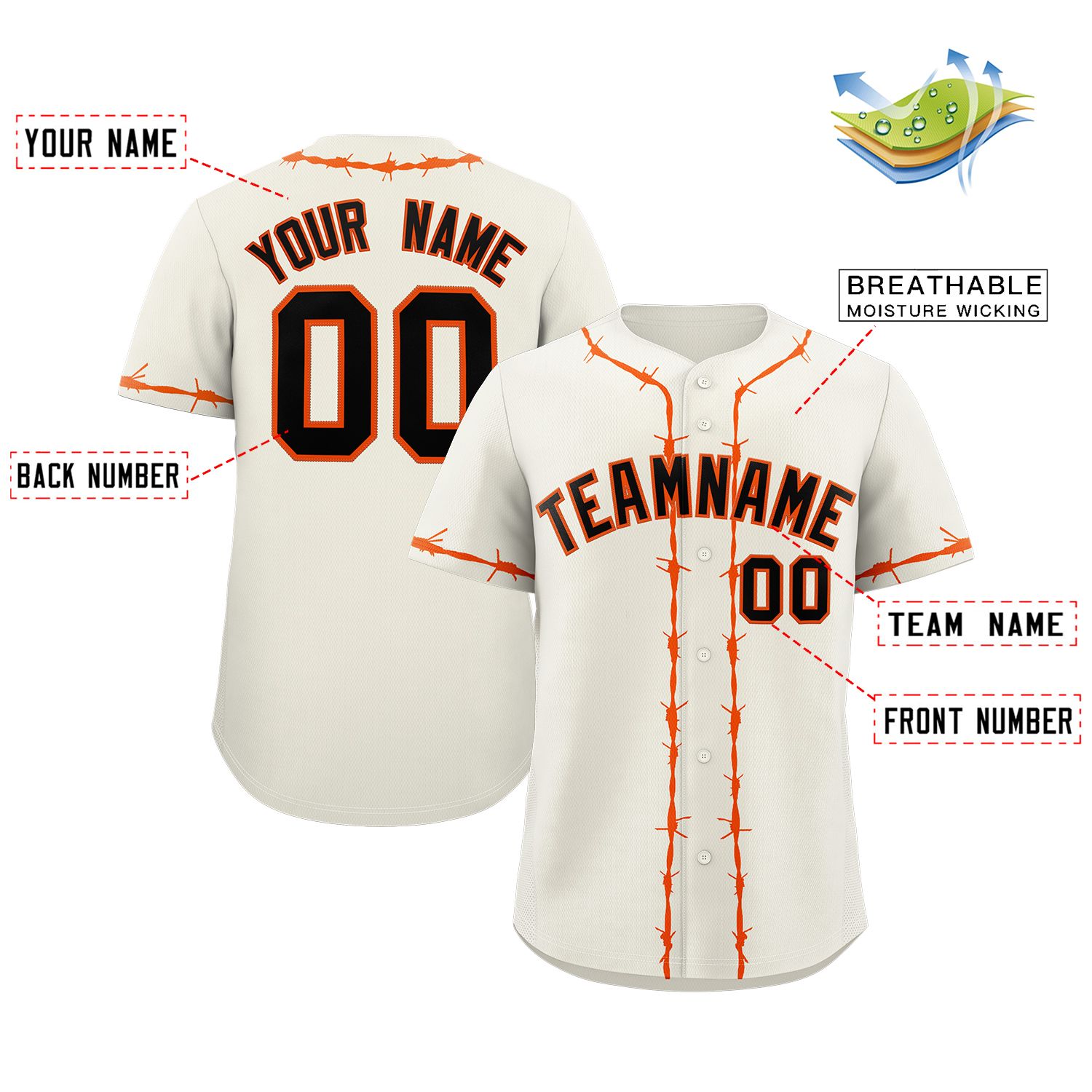 Custom Cream Orange Thorns Ribbed Classic Style Authentic Baseball Jersey