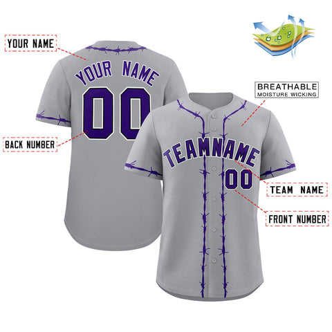 Custom Gray Purple Thorns Ribbed Classic Style Authentic Baseball Jersey