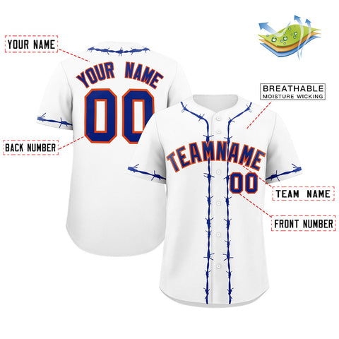 Custom White Royal Thorns Ribbed Classic Style Authentic Baseball Jersey