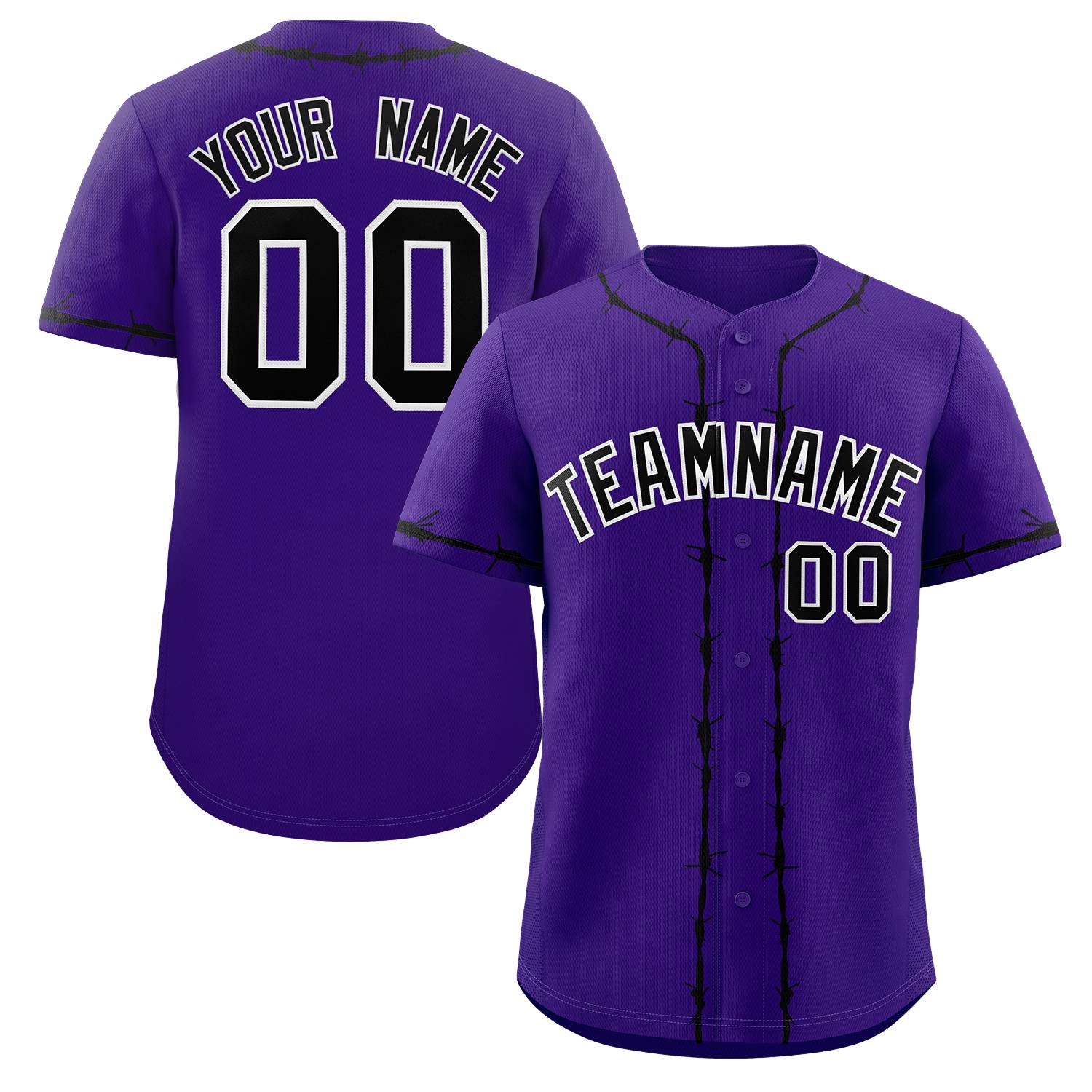 Custom Purple Black Thorns Ribbed Classic Style Authentic Baseball Jersey