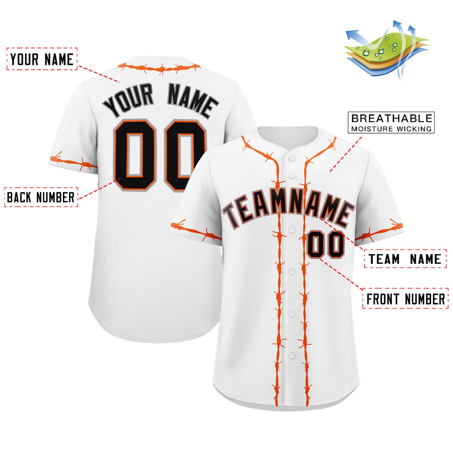 Custom White Orange Thorns Ribbed Classic Style Authentic Baseball Jersey