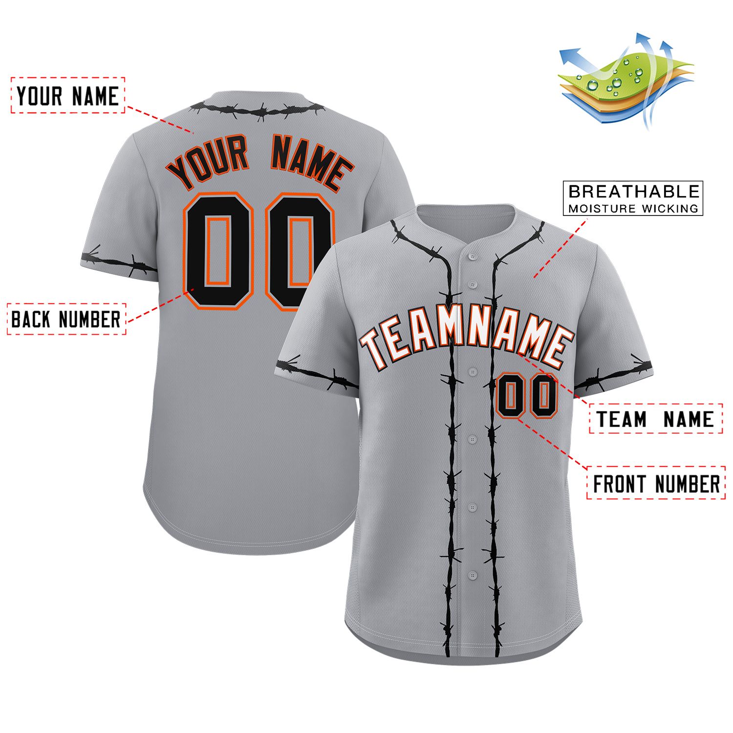 Custom Gray Black Thorns Ribbed Classic Style Authentic Baseball Jersey