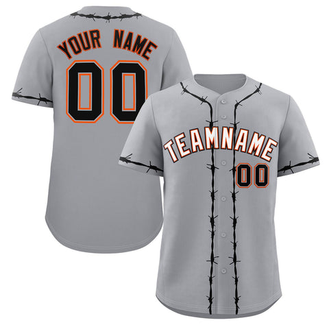 Custom Gray Black Thorns Ribbed Classic Style Authentic Baseball Jersey