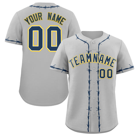 Custom Gray Navy Blue Thorns Ribbed Classic Style Authentic Baseball Jersey