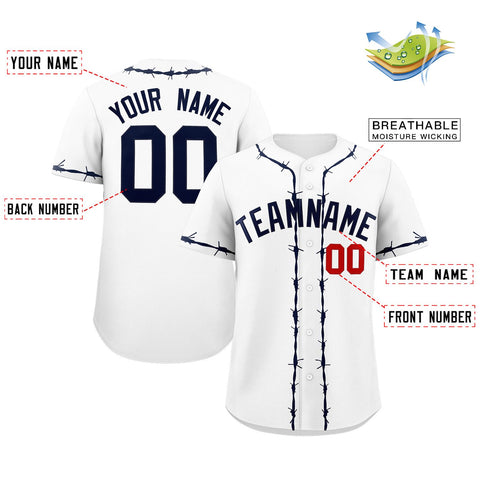 Custom White Navy Thorns Ribbed Classic Style Authentic Baseball Jersey