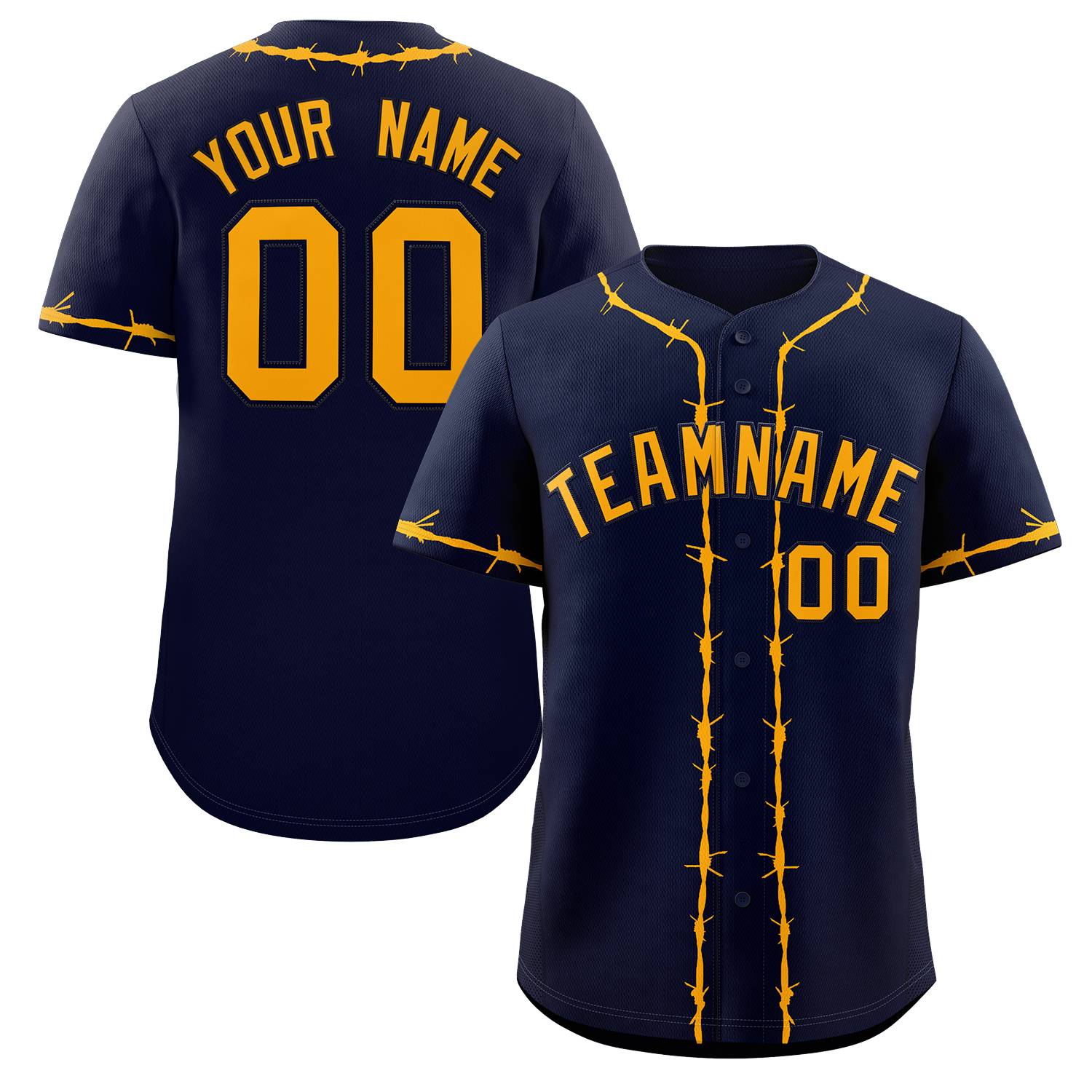 Custom Navy Yellow Thorns Ribbed Classic Style Authentic Baseball Jersey