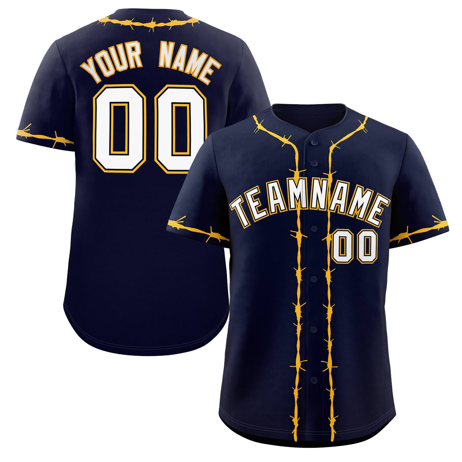 Custom Navy Gold Thorns Ribbed Classic Style Authentic Baseball Jersey