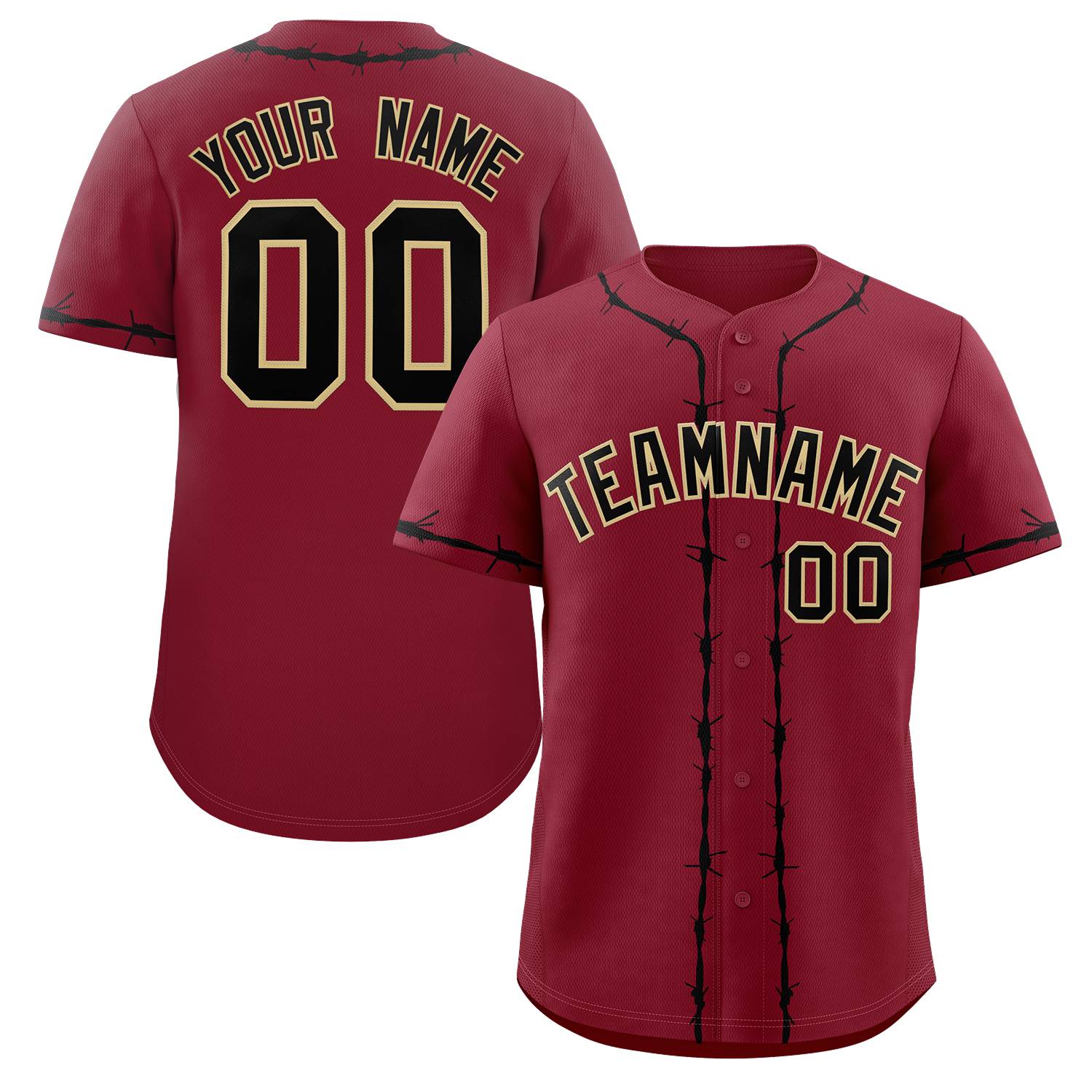 Custom Crimson Black Thorns Ribbed Classic Style Authentic Baseball Jersey