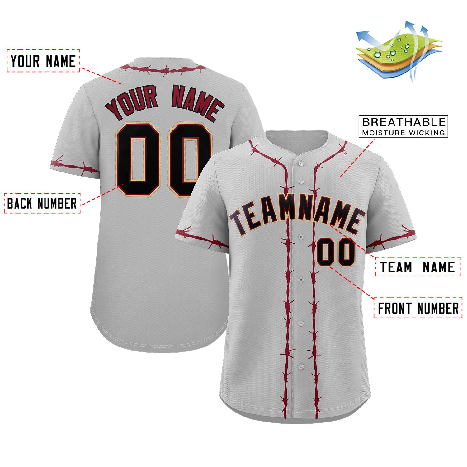 Custom Gray Crimson Thorns Ribbed Classic Style Authentic Baseball Jersey