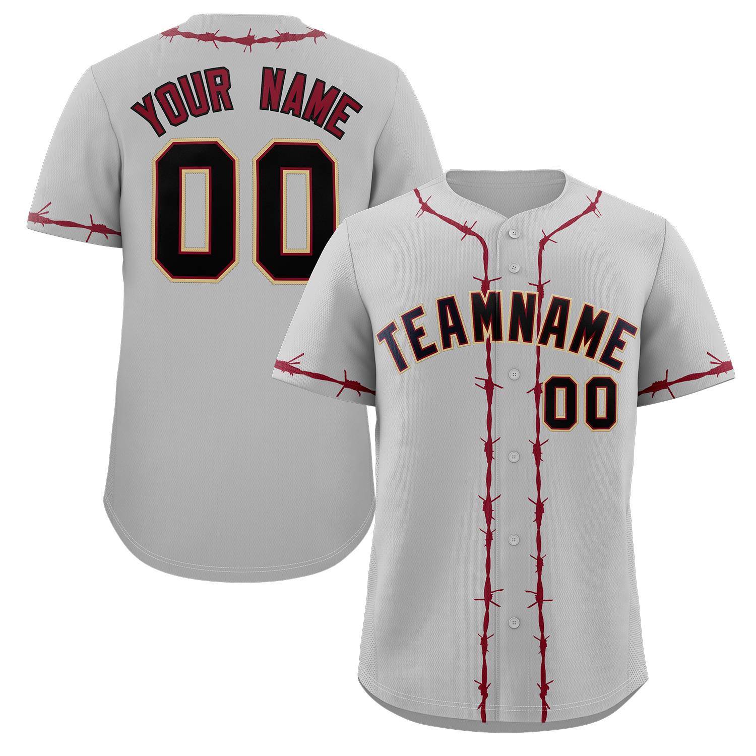 Custom Gray Crimson Thorns Ribbed Classic Style Authentic Baseball Jersey