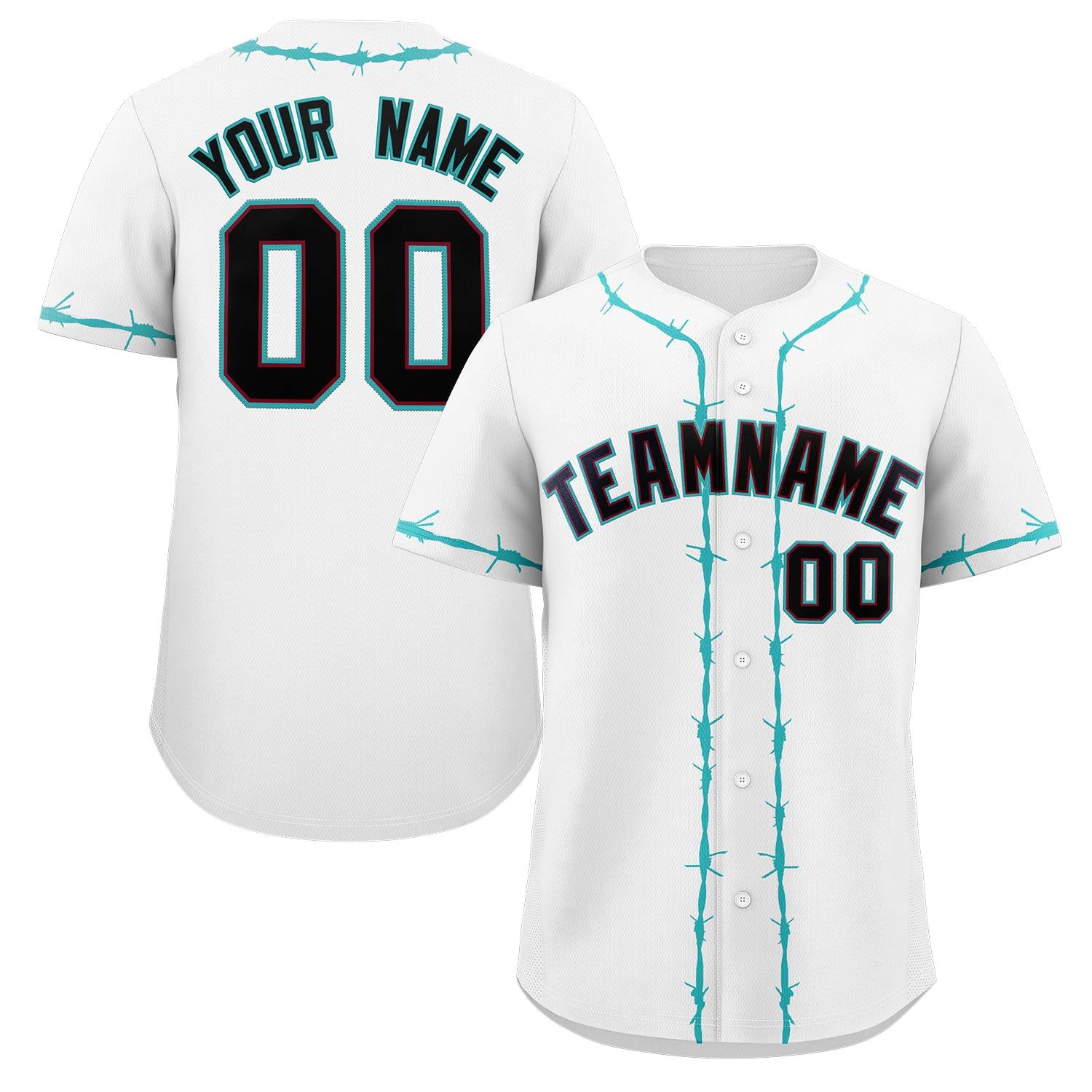 Custom White Aqua Thorns Ribbed Classic Style Authentic Baseball Jersey