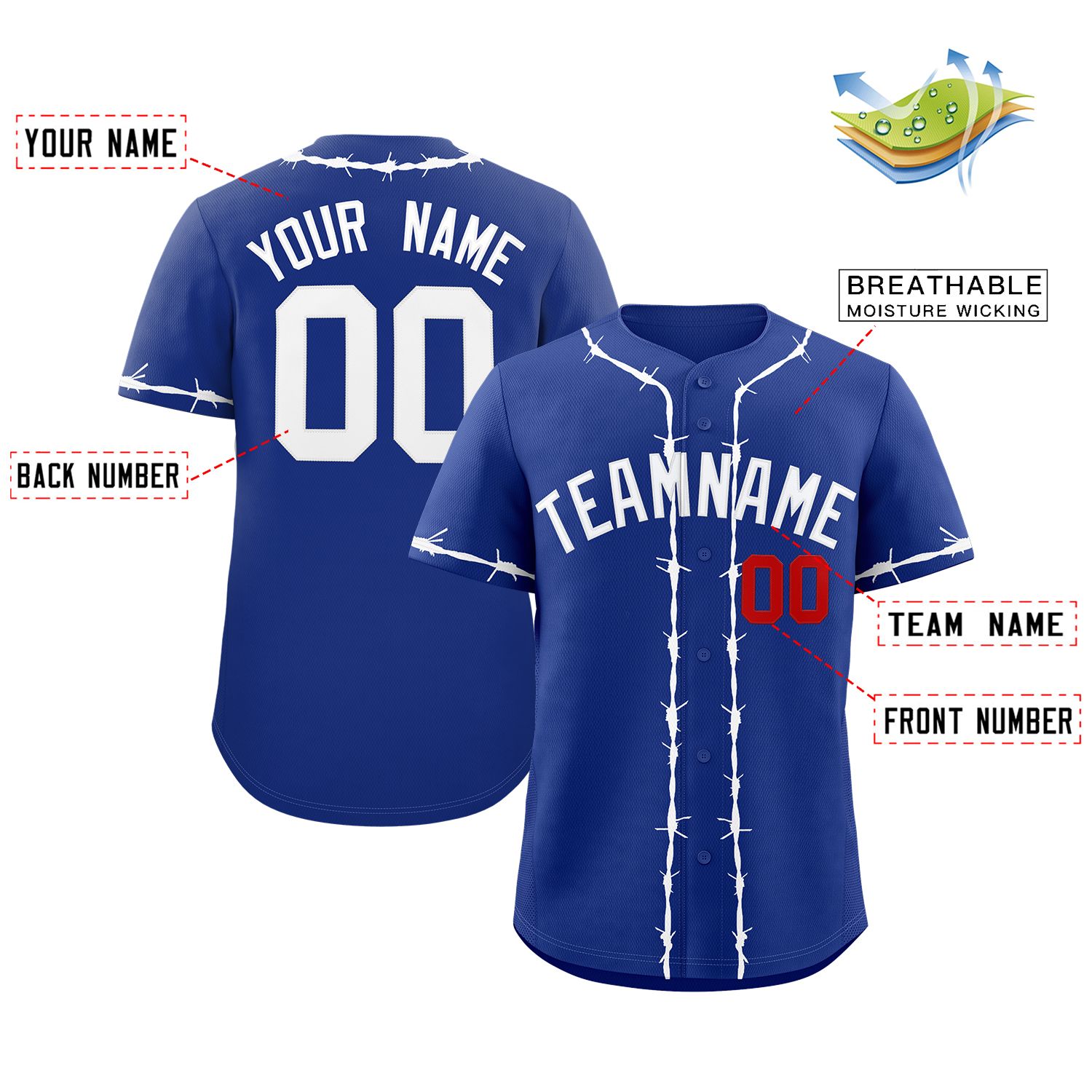 Custom Royal White Thorns Ribbed Classic Style Authentic Baseball Jersey