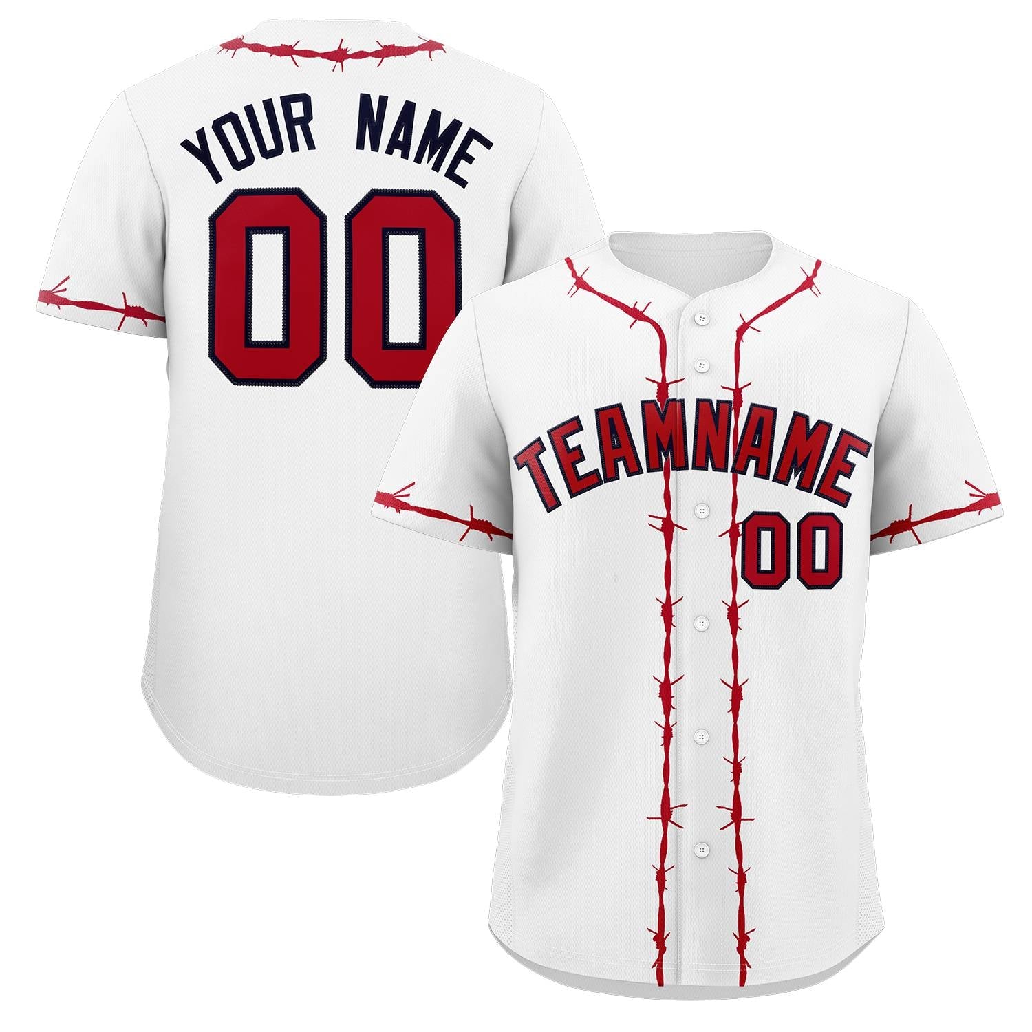 Custom White Red Thorns Ribbed Classic Style Authentic Baseball Jersey