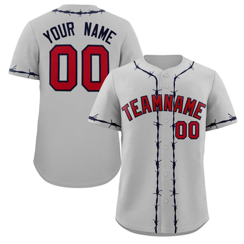 Custom Gray Navy Thorns Ribbed Classic Style Authentic Baseball Jersey