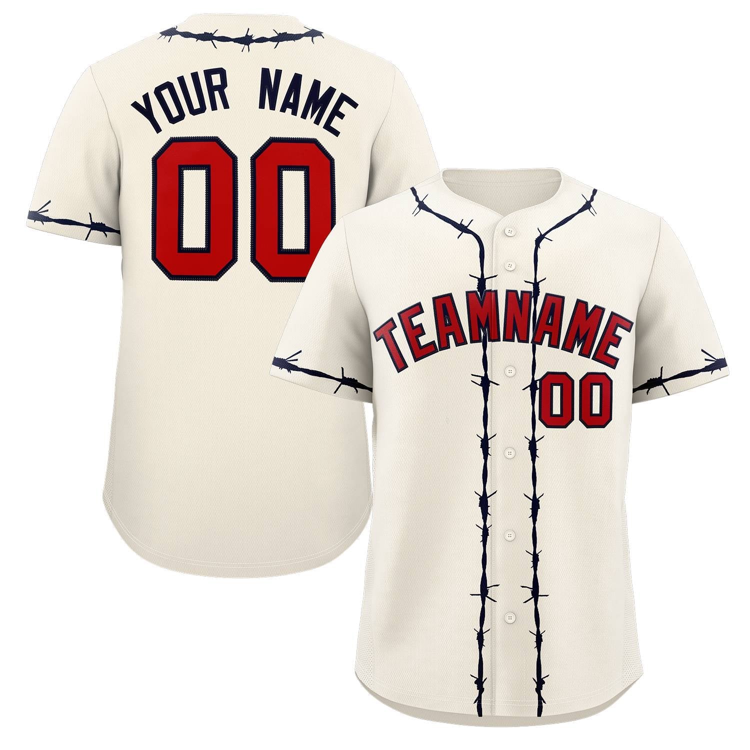 Custom Cream Navy Thorns Ribbed Classic Style Authentic Baseball Jersey