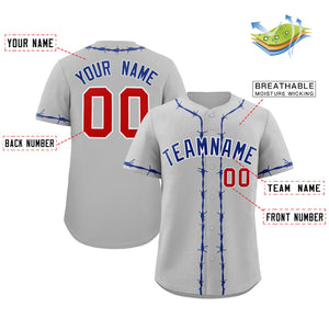 Custom Gray Royal Thorns Ribbed Classic Style Authentic Baseball Jersey