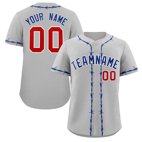 Custom Gray Royal Thorns Ribbed Classic Style Authentic Baseball Jersey