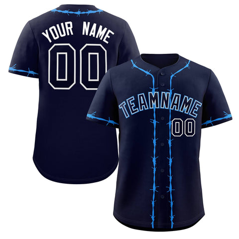 Custom Navy Powder Blue Thorns Ribbed Classic Style Authentic Baseball Jersey