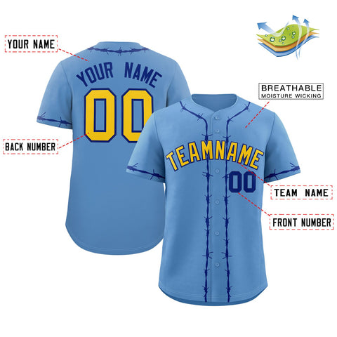Custom Powder Blue Royal Thorns Ribbed Classic Style Authentic Baseball Jersey