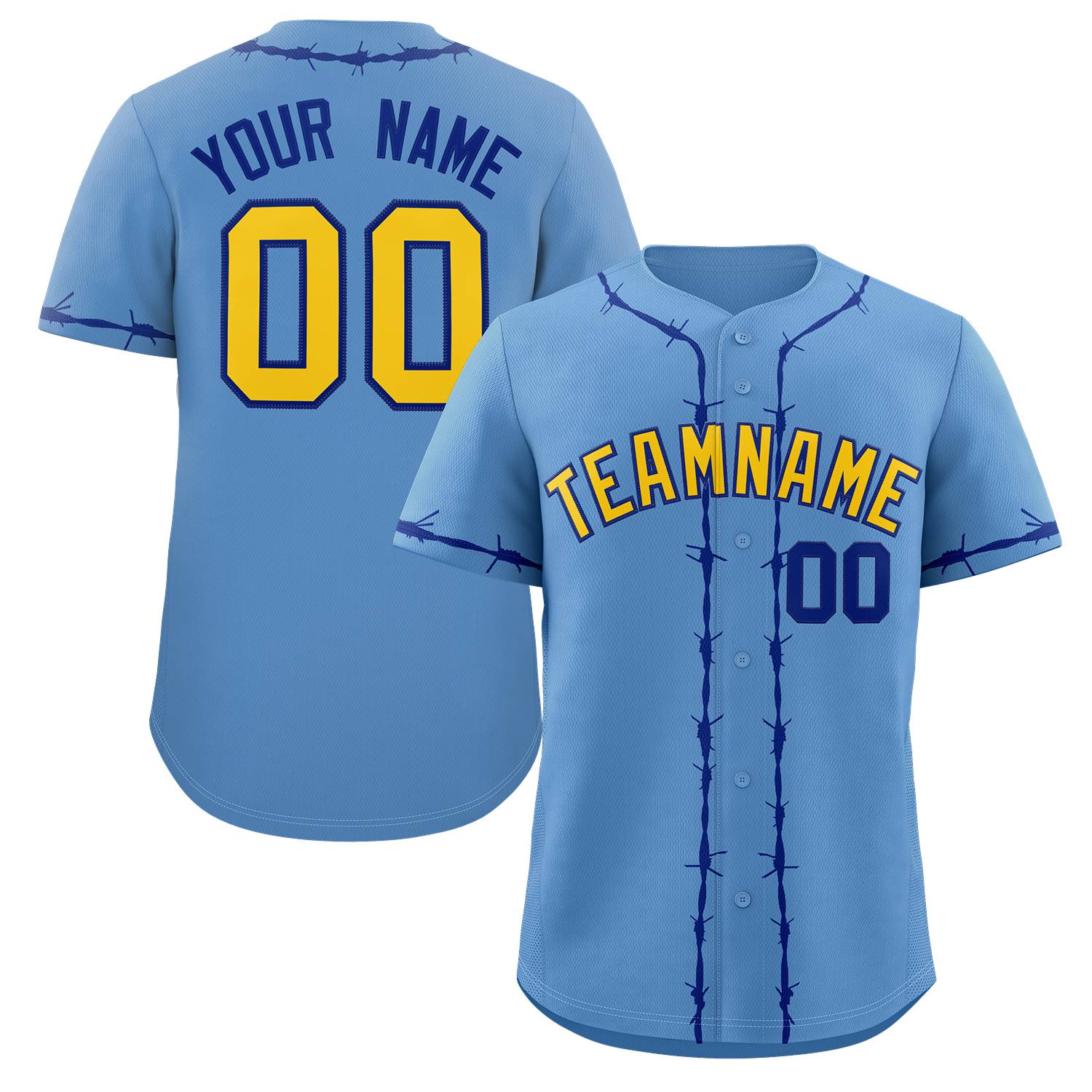 Custom Powder Blue Royal Thorns Ribbed Classic Style Authentic Baseball Jersey