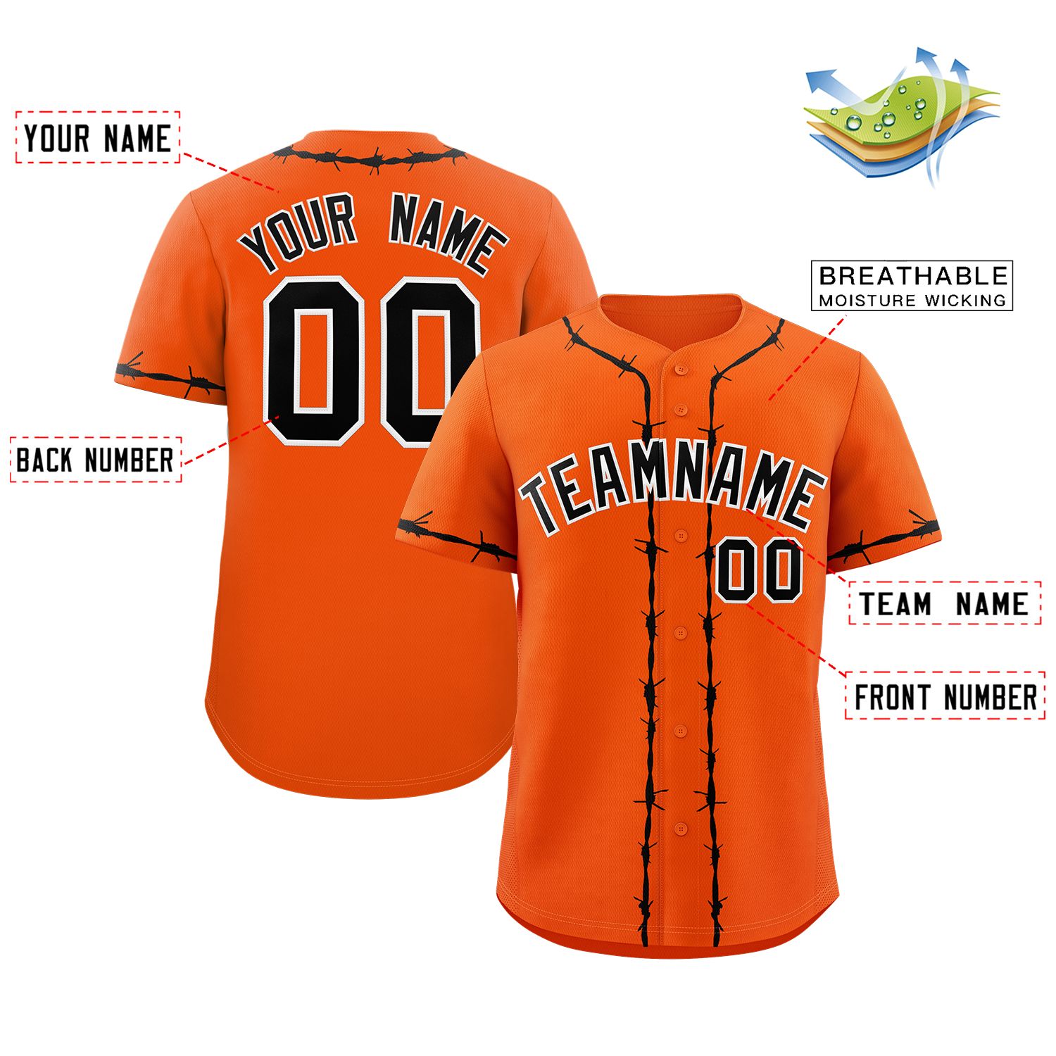 Custom Orange Black Thorns Ribbed Classic Style Authentic Baseball Jersey