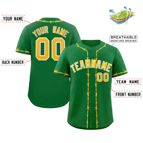 Custom Kelly Green Gold Thorns Ribbed Classic Style Authentic Baseball Jersey