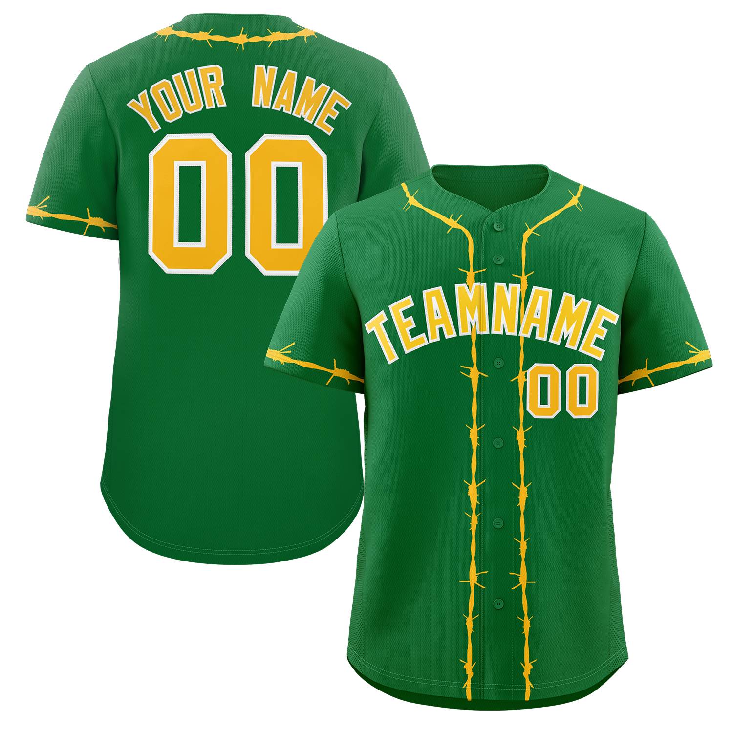 Custom Kelly Green Gold Thorns Ribbed Classic Style Authentic Baseball Jersey