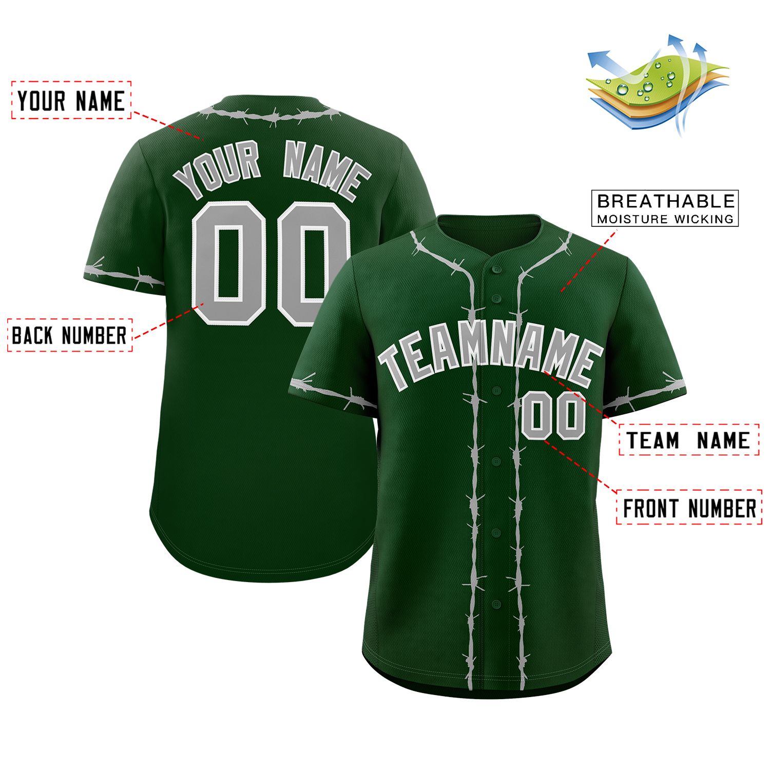 Custom Green Gray Thorns Ribbed Classic Style Authentic Baseball Jersey