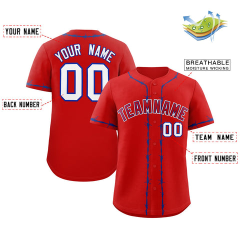 Custom Red Royal Thorns Ribbed Classic Style Authentic Baseball Jersey