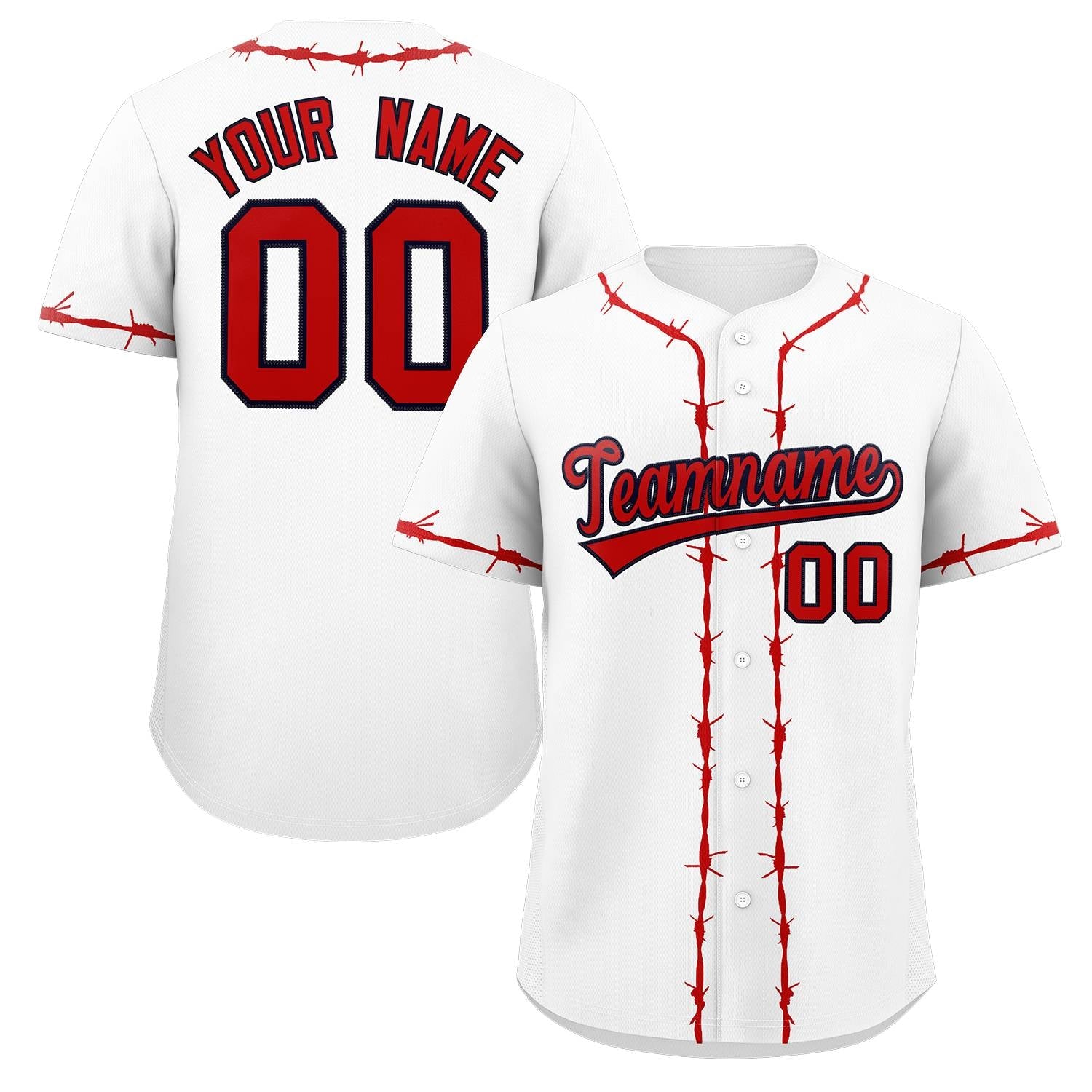 Custom White Red Thorns Ribbed Classic Style Authentic Baseball Jersey