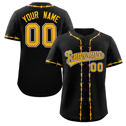 Custom Black Yellow Thorns Ribbed Classic Style Authentic Baseball Jersey