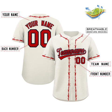 Custom Cream Red Thorns Ribbed Classic Style Authentic Baseball Jersey