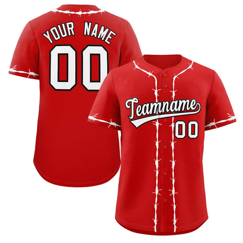 Custom Red White Thorns Ribbed Classic Style Authentic Baseball Jersey