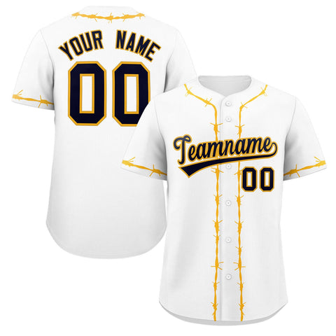 Custom White Yellow Thorns Ribbed Classic Style Authentic Baseball Jersey
