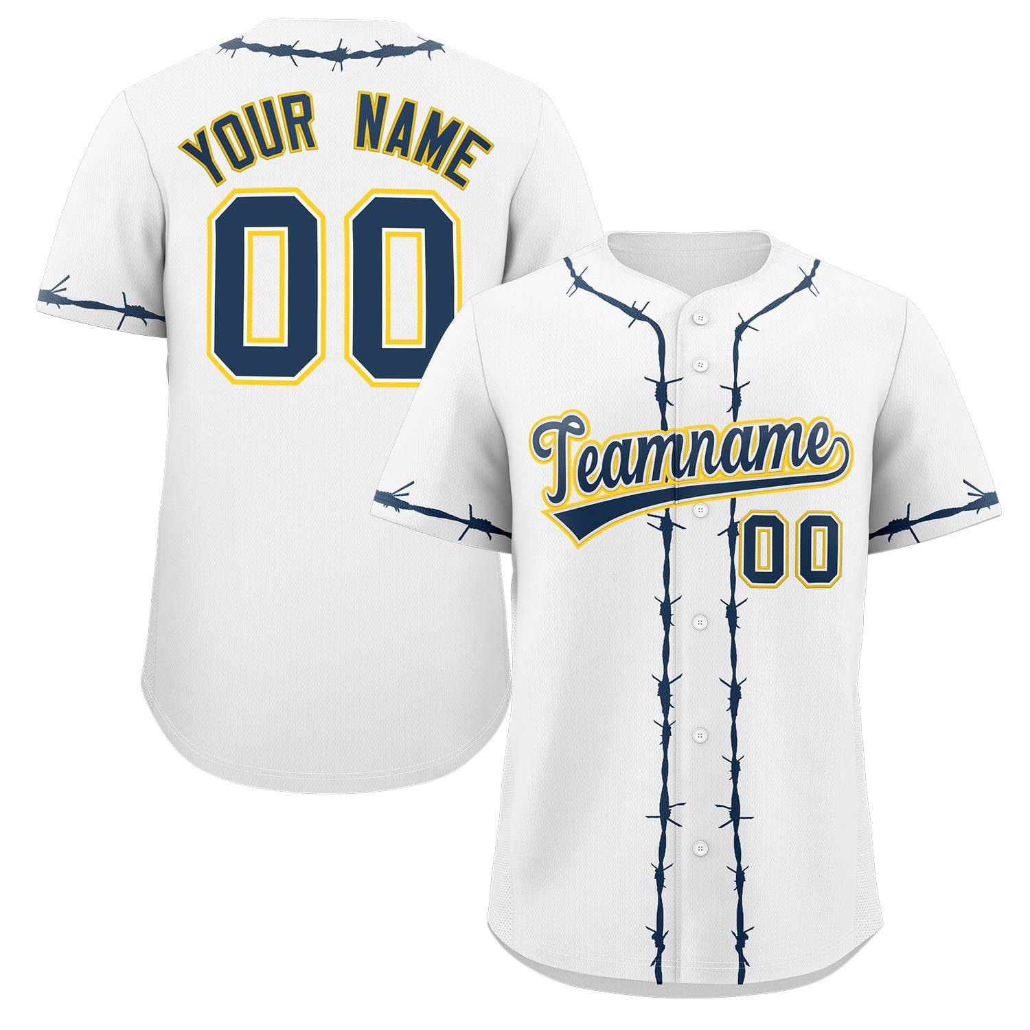 Custom White Navy Blue Thorns Ribbed Classic Style Authentic Baseball Jersey