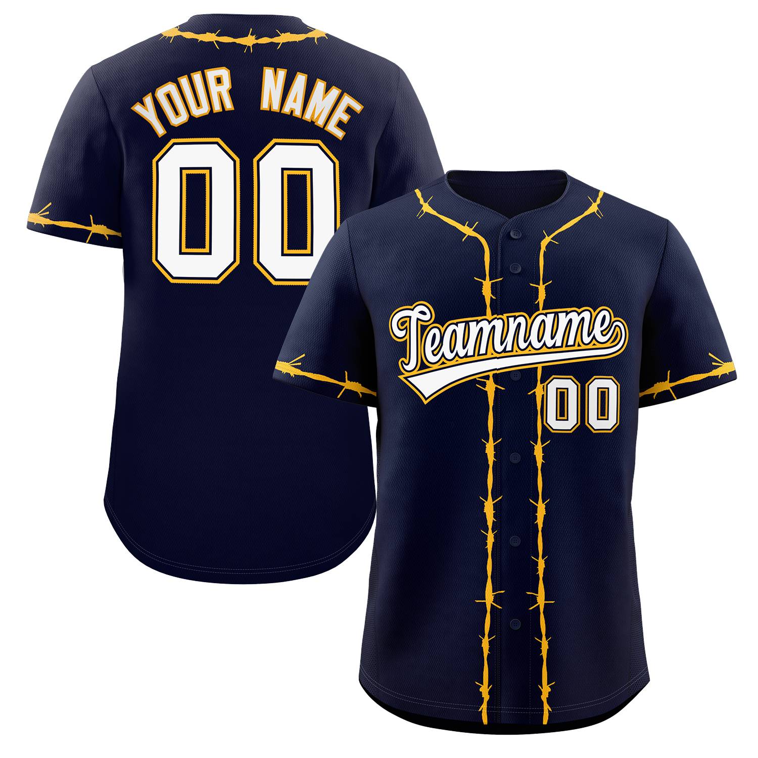 Custom Navy Gold Thorns Ribbed Classic Style Authentic Baseball Jersey