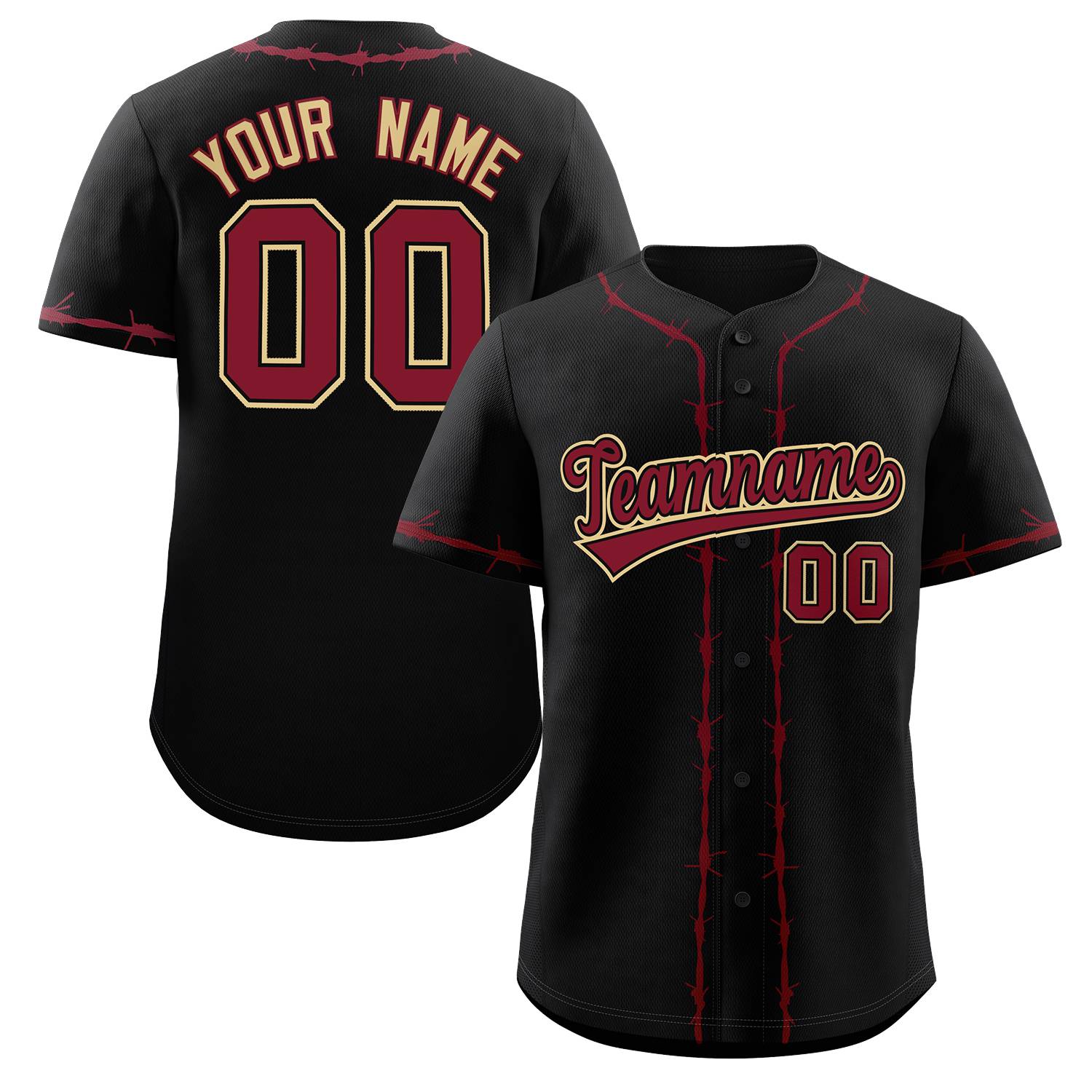 Custom Black Crimson Thorns Ribbed Classic Style Authentic Baseball Jersey