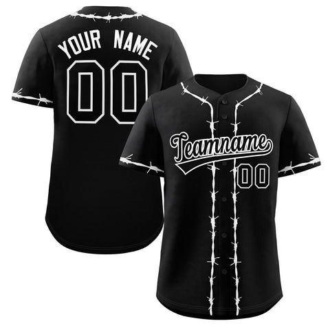 Custom Black White Thorns Ribbed Classic Style Authentic Baseball Jersey