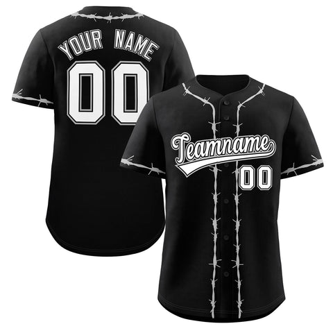Custom Black Gray Thorns Ribbed Classic Style Authentic Baseball Jersey