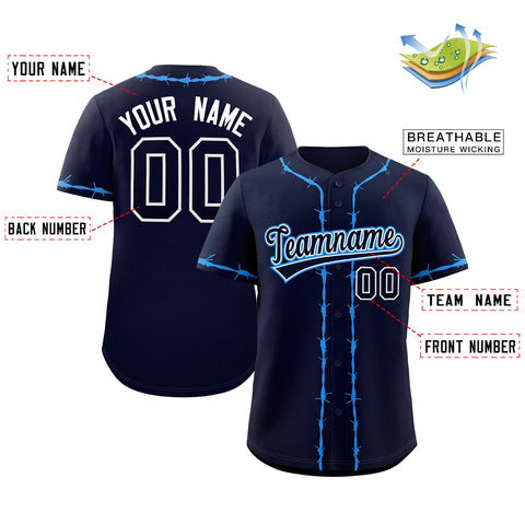 Custom Navy Powder Blue Thorns Ribbed Classic Style Authentic Baseball Jersey