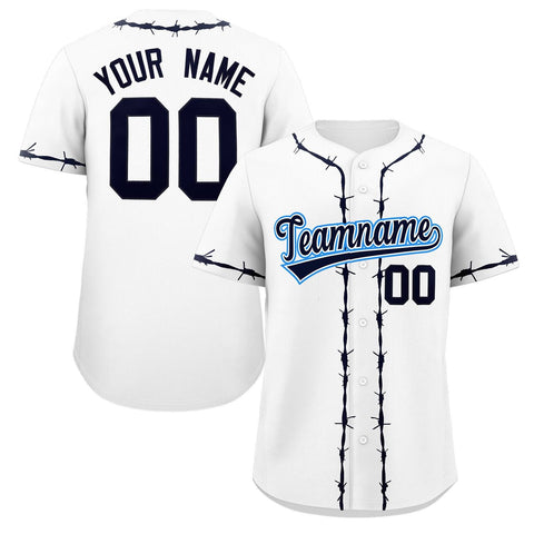 Custom White Navy Thorns Ribbed Classic Style Authentic Baseball Jersey