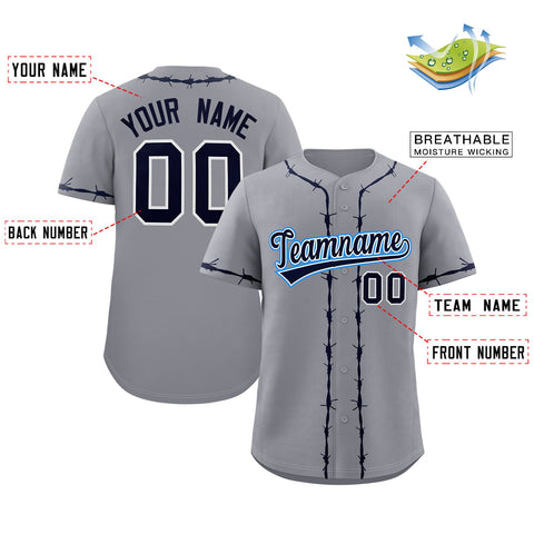 Custom Gray Navy Thorns Ribbed Classic Style Authentic Baseball Jersey