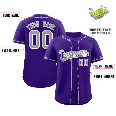 Custom Purple Gray Thorns Ribbed Classic Style Authentic Baseball Jersey