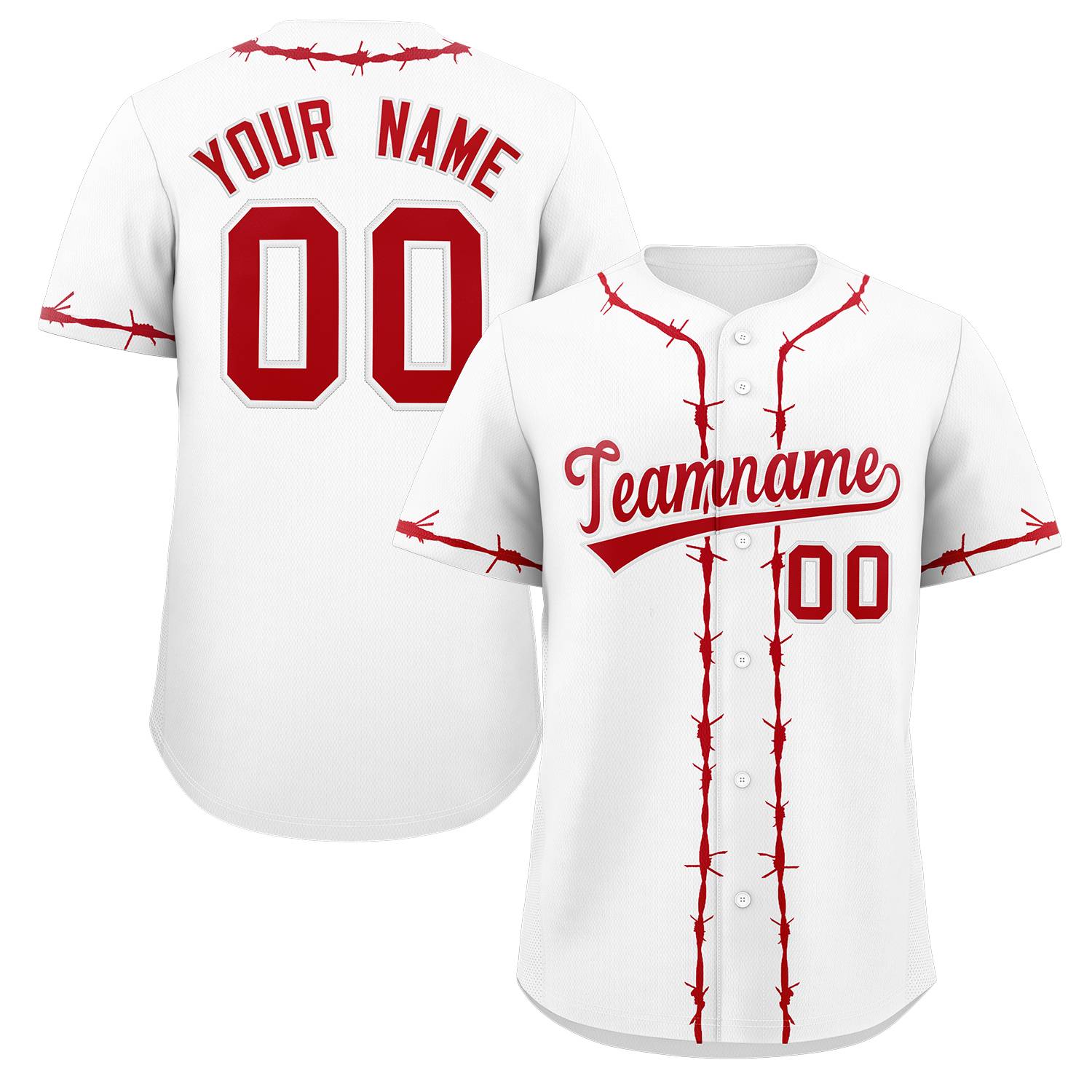 Custom White Red Thorns Ribbed Classic Style Authentic Baseball Jersey