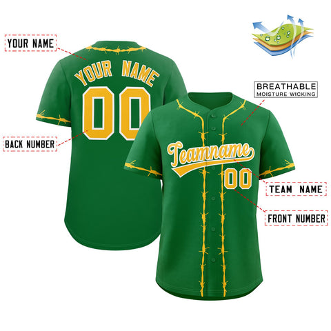 Custom Kelly Green Gold Thorns Ribbed Classic Style Authentic Baseball Jersey