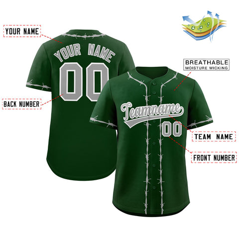 Custom Green Gray Thorns Ribbed Classic Style Authentic Baseball Jersey