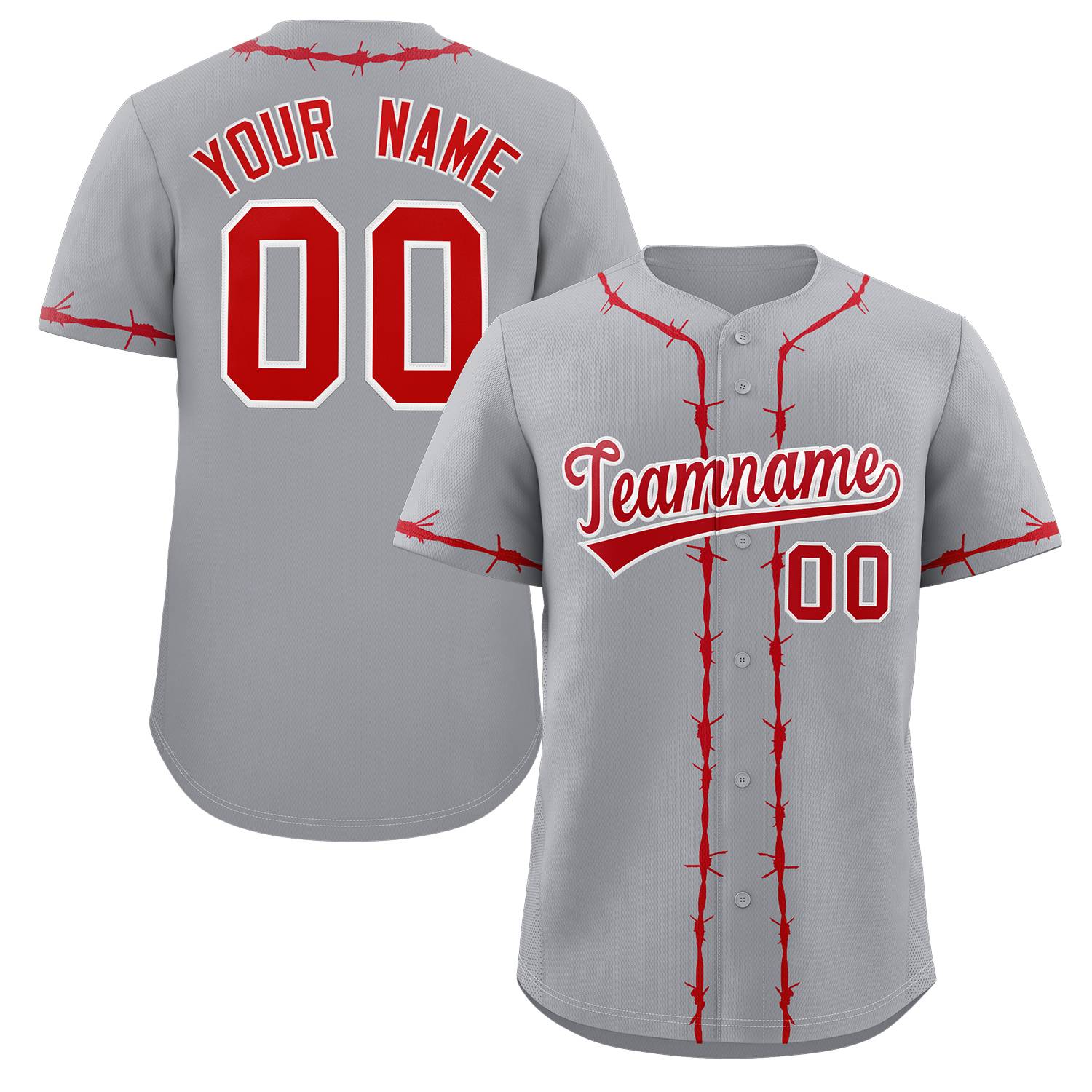 Custom Gray Red Thorns Ribbed Classic Style Authentic Baseball Jersey