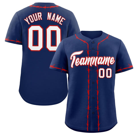 Custom Navy Red Thorns Ribbed Classic Style Authentic Baseball Jersey