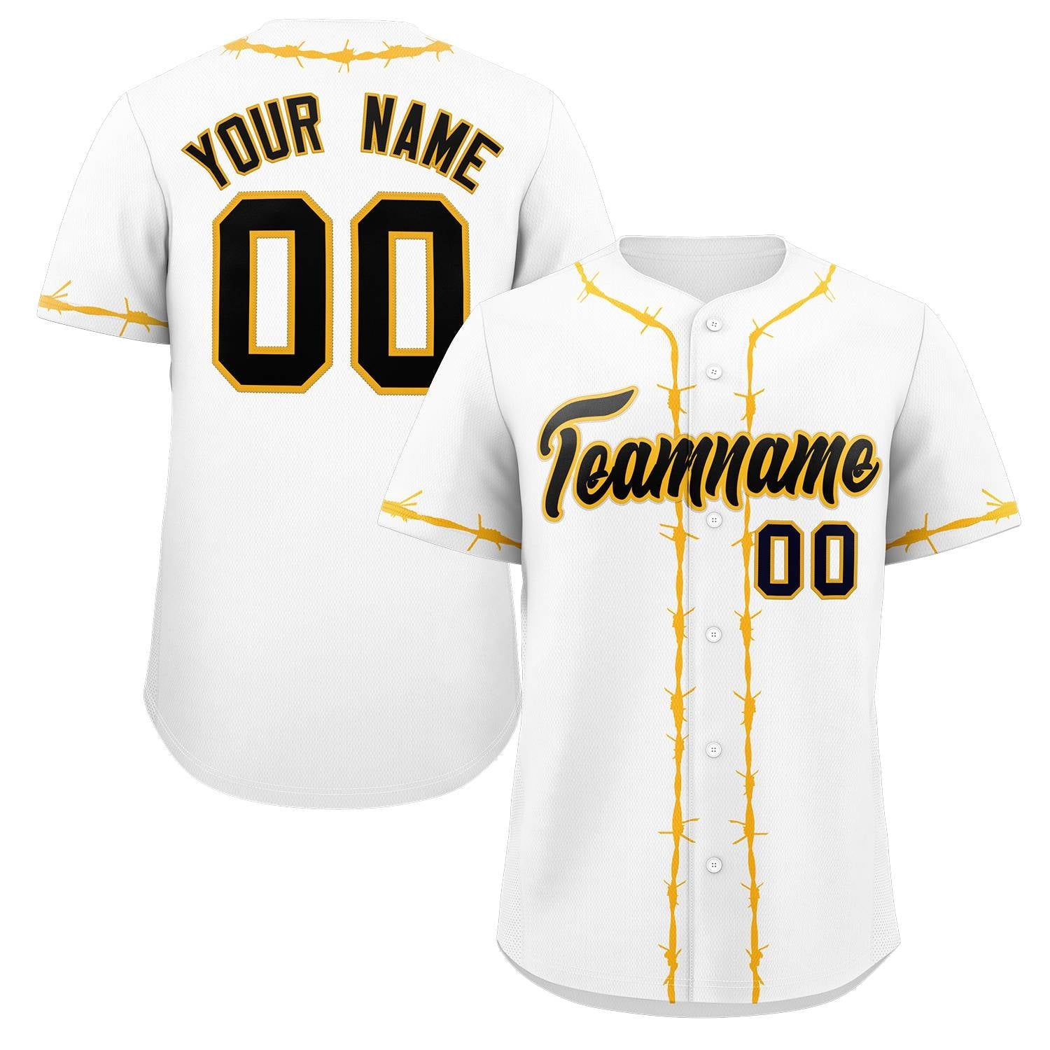 Custom White Gold Thorns Ribbed Classic Style Authentic Baseball Jersey